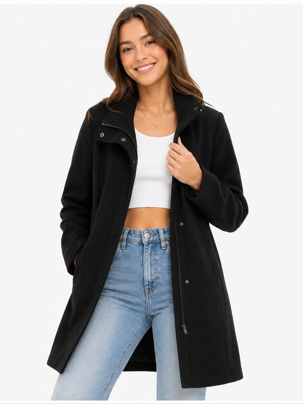 Pendleton ($450) Black Wool Blend Zip Front Coat Southwestern Lined Jacket